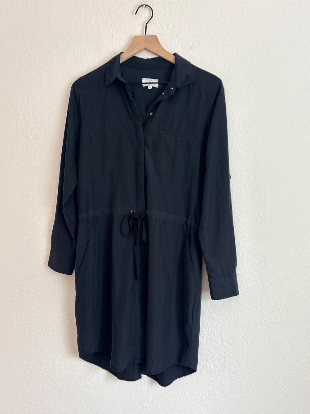 Lou & Grey Black Long Sleeve Drawstring Shirt Dress